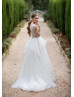 Ivory Lace Tulle Ruffled Sheer Back Wedding Dress